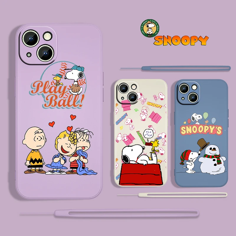 

Cute Anime Snoopy Boy For Apple iPhone 13 12 Mini 11 Pro XS MAX XR X 8 7 6S SE Plus Liquid Rope Silicone Phone Case Fundas Coque
