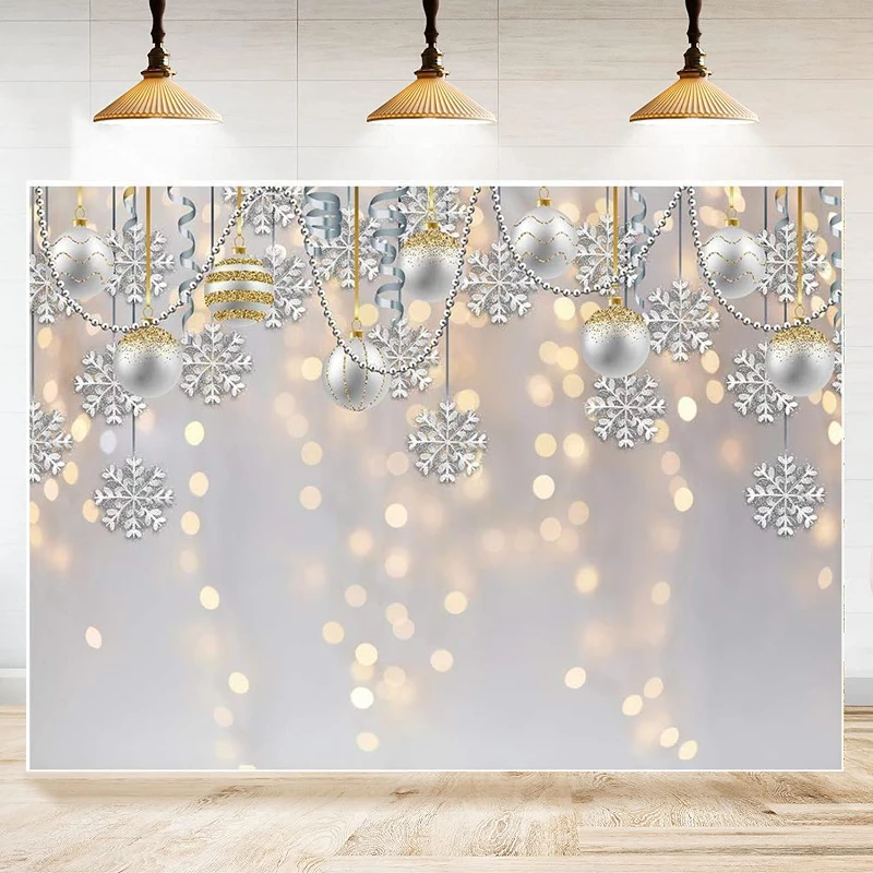 

Photography Backdrop For White Christmas Merry Xmas Snowflake Glitter Bokeh Background Sparkle Baby Shower Kids Birthday Banner
