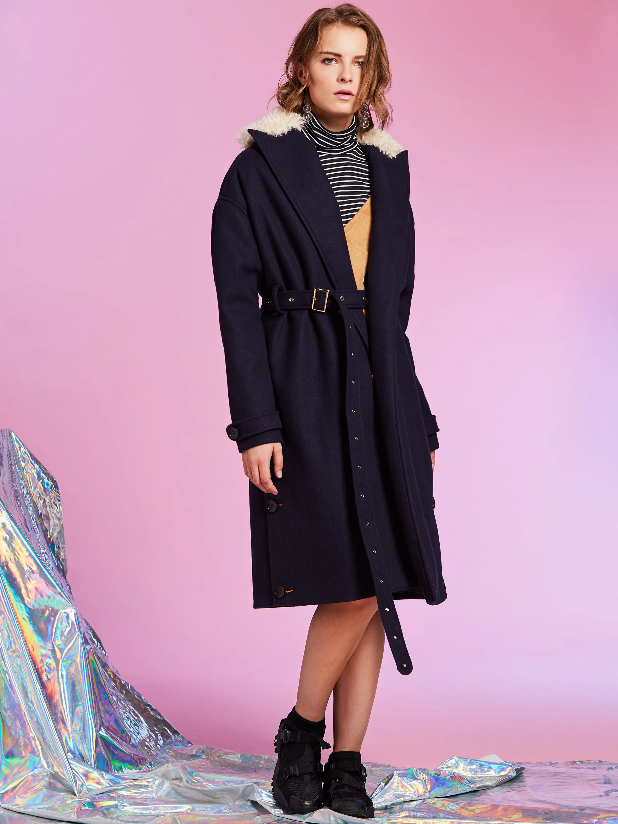 

2021 Winter Fashion Women Winter Thicken Loose Coat With Belt Hooded Long OveLoose Button Hidden Button Lapel Women's Overcoat