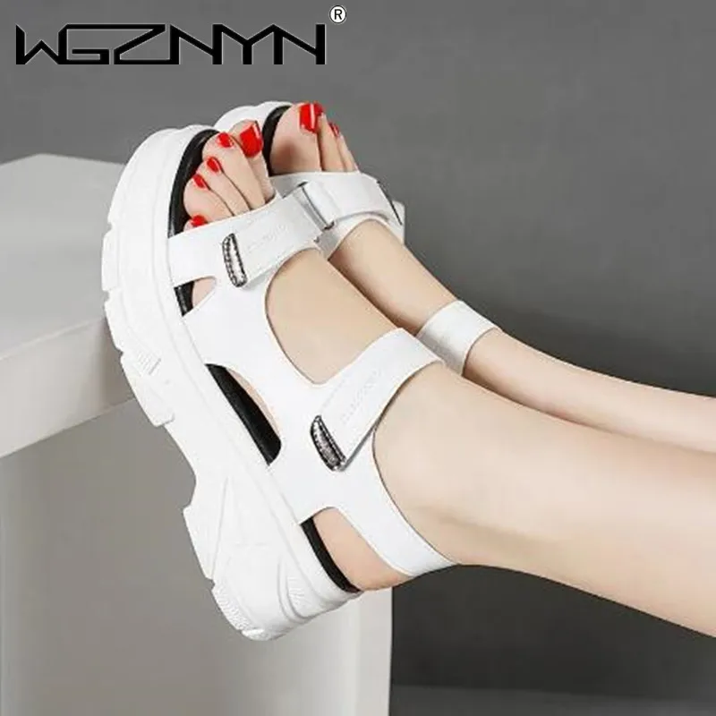 

Сандалии женские из натуральной кожи, легкие босоножки на платформе, на толстой подошве, мягкая подошва, с воздушной подушкой, спортивная об...