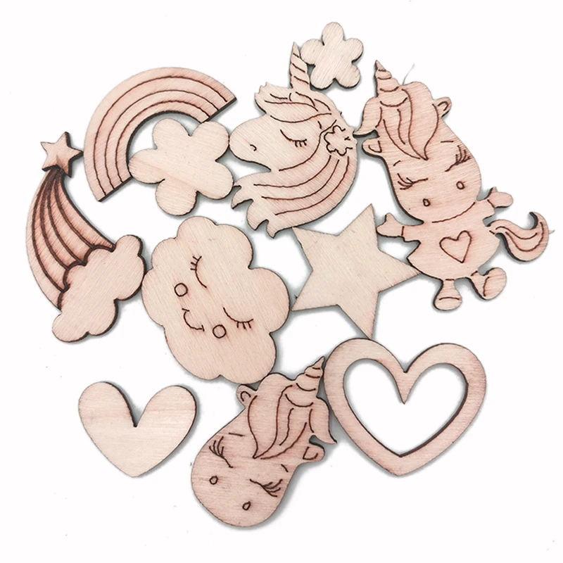 

10pcs Unfinished Wooden Ornaments Mixed Cute Carton Wooden Embellishments Crafts for DIY Art