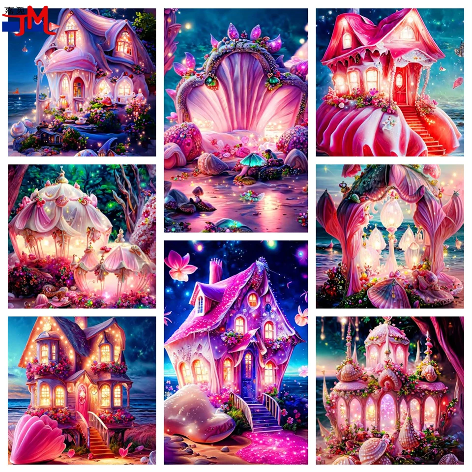5d алмазная живопись, вышивка, Фэнтезийный дом с ракушками, пейзаж «сделай сам», амортизированная мозаика, вышивка крестиком, Пляжный Пейзаж, Хрустальная Настенная картина, Декор
