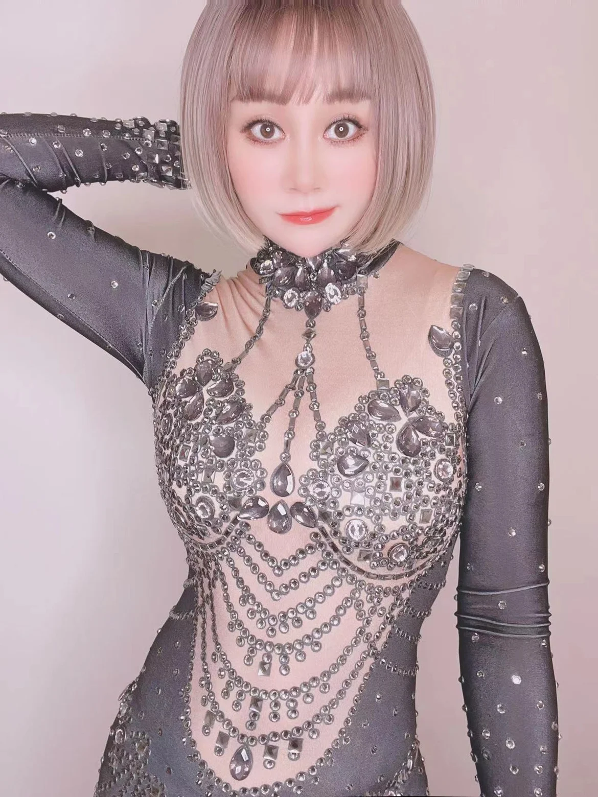 Женский комбинезон для ночного клуба черный красный фиолетовый стеклянный цвет