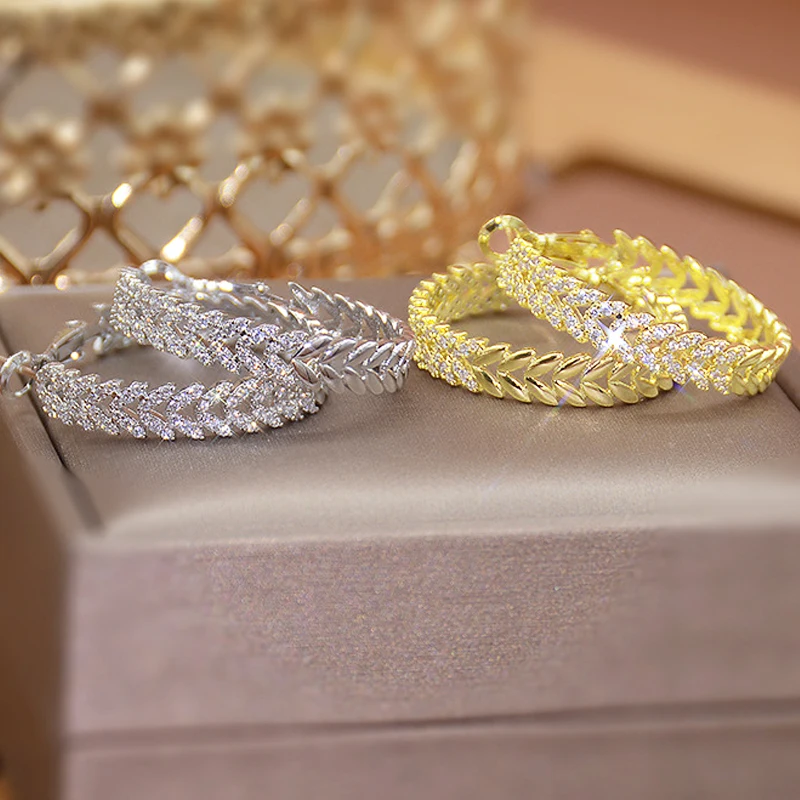 

Women Earring Ultra Micro Willow Leaf Earrings Micro Inlaid Rhinestones Delicate Premium Zirconia 14K Gold Plated French Gifts