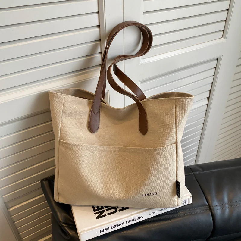 

Canvas Shoulder Bags Women Letter Tote Bag for Female 2023 Designer Handbag Sac A Main Femme Large Top-handle Vintage Bags New