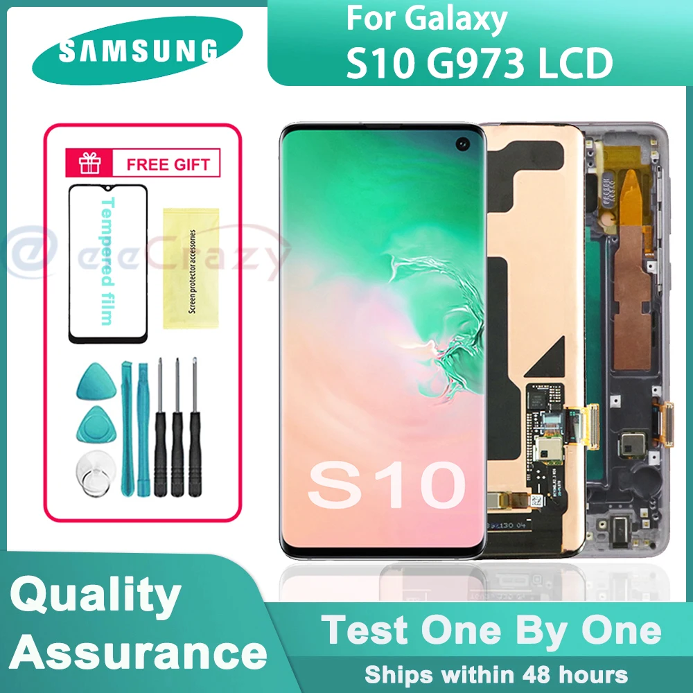

Оригинальный ЖК-дисплей 6,1 дюйма для Samsung Galaxy S10 G973F/DS G973U G973, ЖК-дисплей с сенсорным экраном и дигитайзером в сборе для Galaxy S10, дисплей