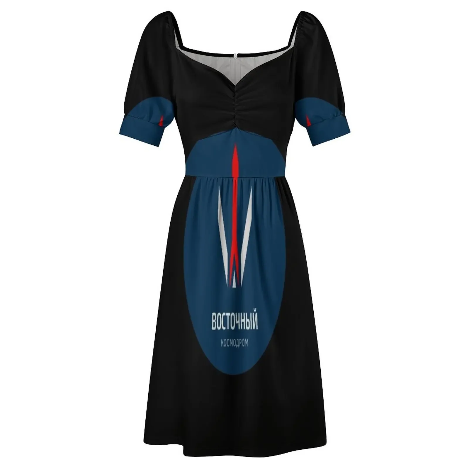 Vostochny Cosmodrome синее платье с короткими рукавами и логотипом женская одежда новинки