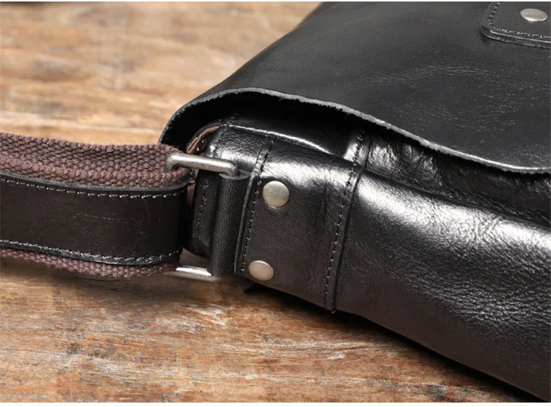 Simple casual first layer cowhide men's black messenger bag daily outdoor work weekend soft cowhide teens shoulder messenger bag