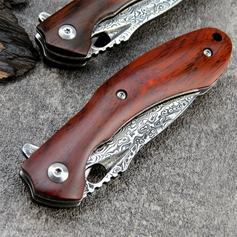 Карманный складной нож Eafengrow sitive ST231 клинок из дамасской стали + VG10 с деревянной