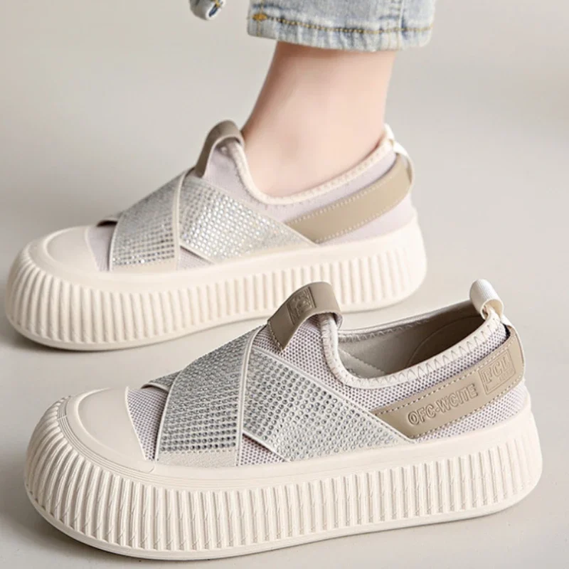 Женские кроссовки без шнуровки искусственная Вулканизированная подошва дышащие