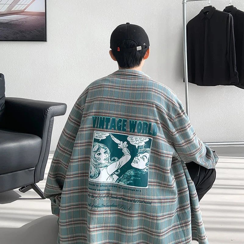 

Винтажная Мужская рубашка в полоску с графическим принтом, в американском стиле