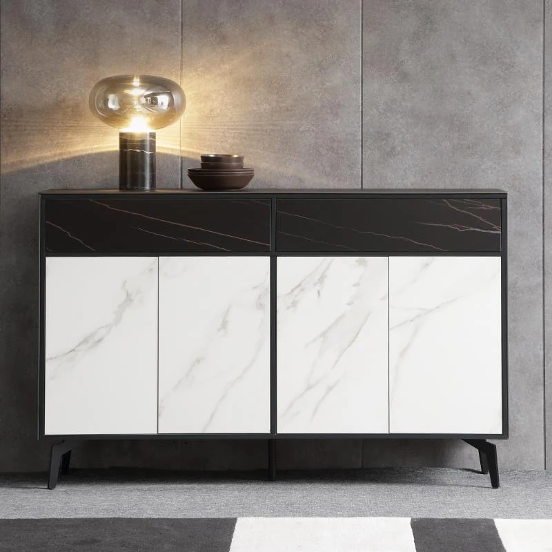 

Italian Light Luxury Style Home Stone Board Sideboard Solid Wood Modern Minimalist Living Room Cabinet Porch Storage Cabinet