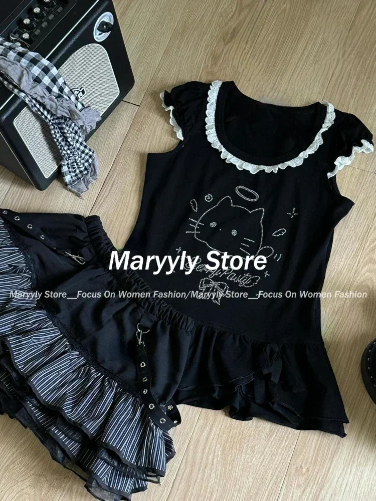 Miss Tough женские черные кружевные футболки и юбки