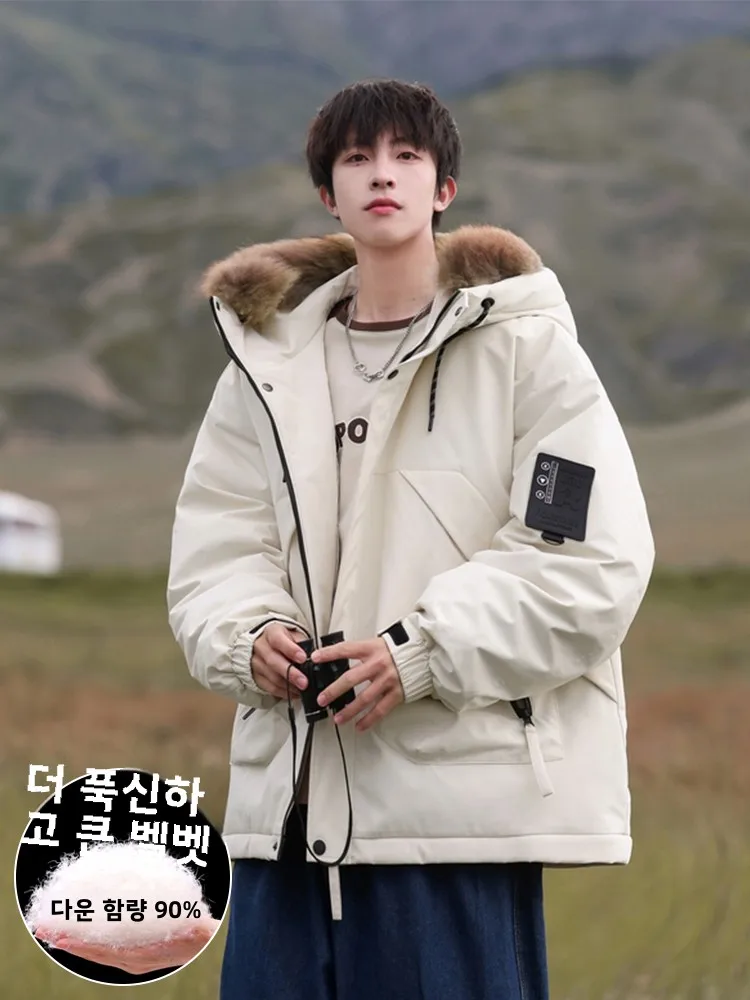 Пуховик-карго с меховым воротником и капюшоном мужская зимняя утолщенная куртка