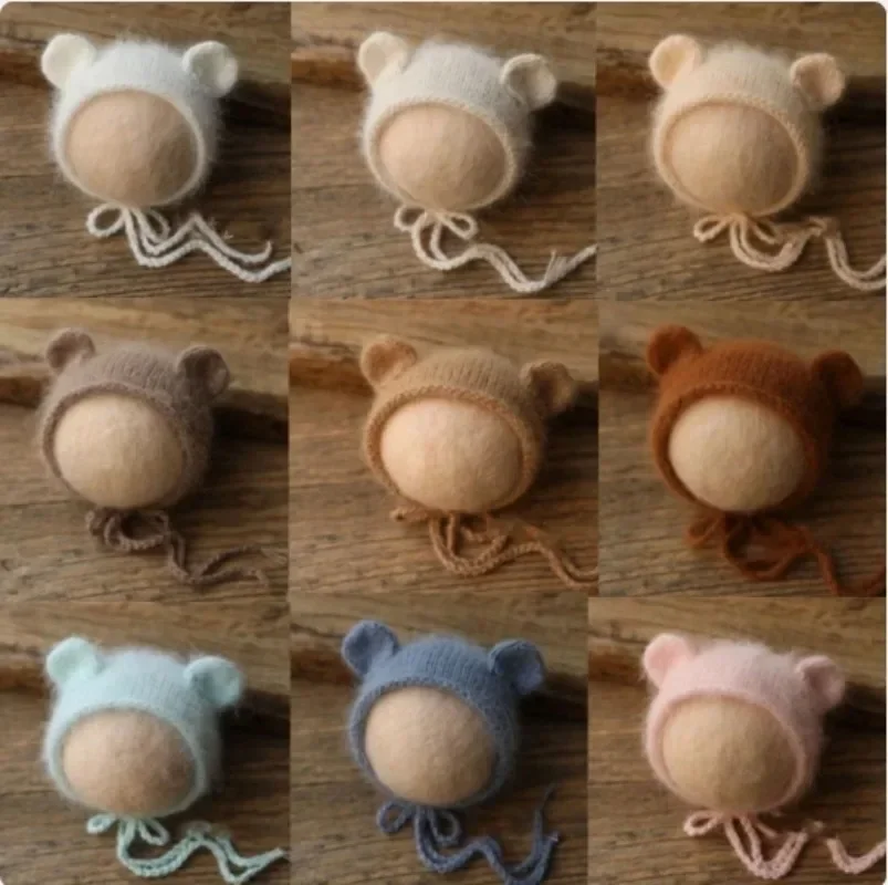 Шерстяная шапка для новорожденных реквизит фотосъемки вязаная с медведем