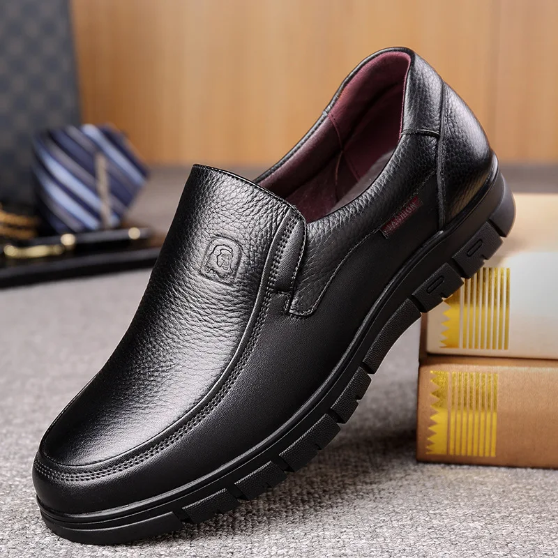 Black Men Shoes Genuine Leather Casual Shoes For Men Flat Platform Walking Shoes Outdoor Footwear Loafers Breathable Sneakers