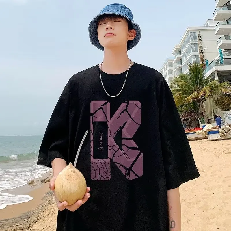 

Black Simple T-shirt Fashion Trend Alphabet Print Men Women Short Sleeve T Shirt High Quality Top Tee