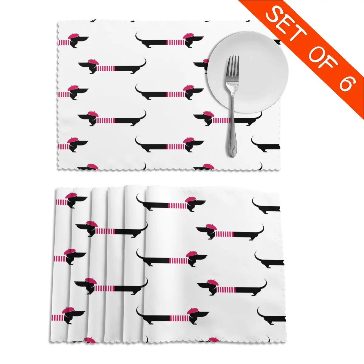 

Набор из 6 столовых приборов «такса» с беретом и свитером