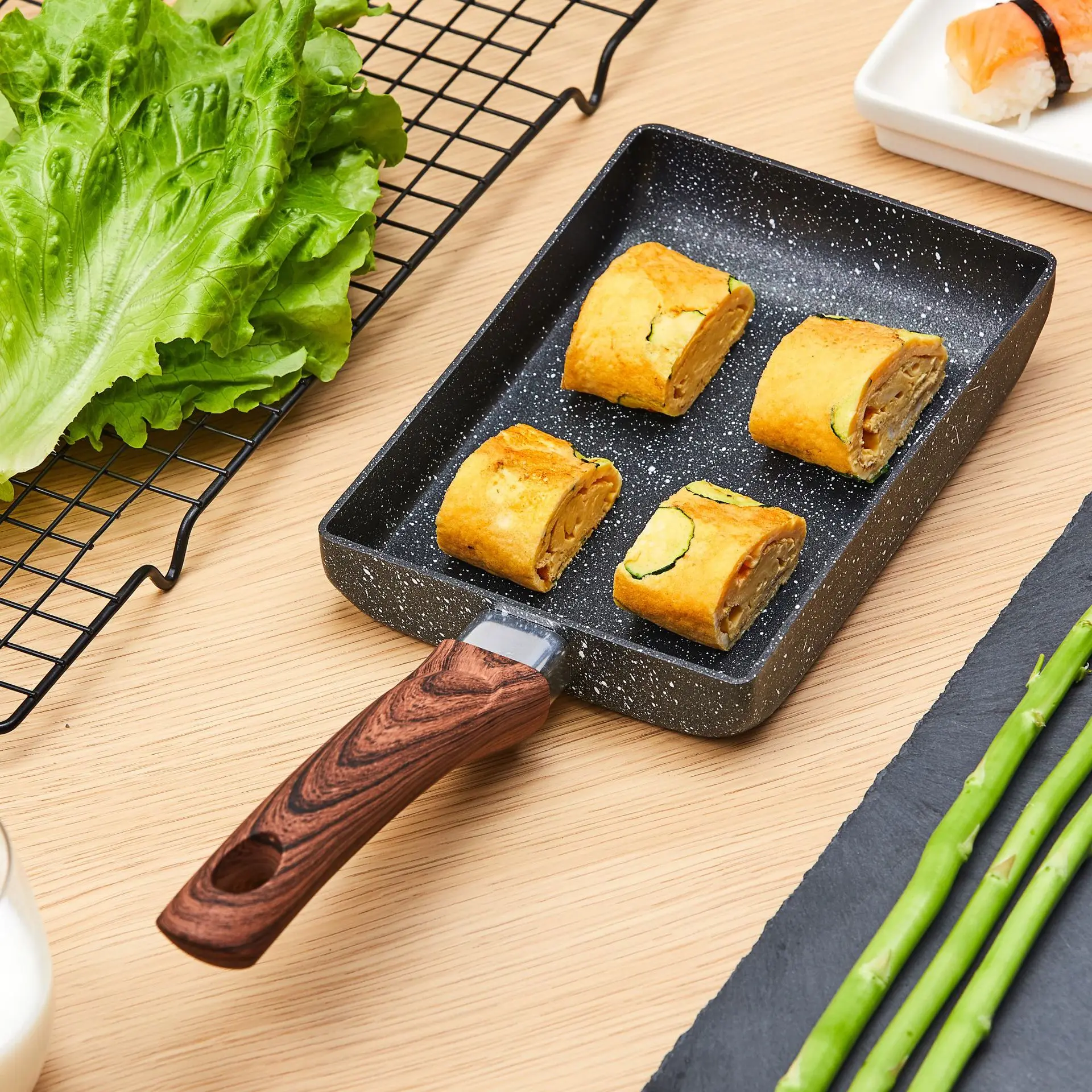 

Tamagoyaki, квадратная японская антипригарная сковорода для жарки яиц, алюминиевая кастрюля, кухонная посуда, сковорода для готовки, сковорода д...