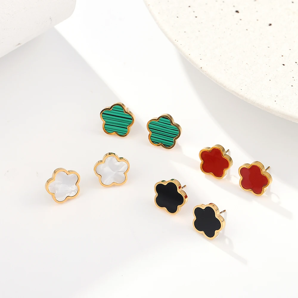 Trendy Stainless Steel Earrings Sweet Cute Flowers Girls Pendants Charms Fashion Simple Stud Earrings for Women Jewelry Gifts