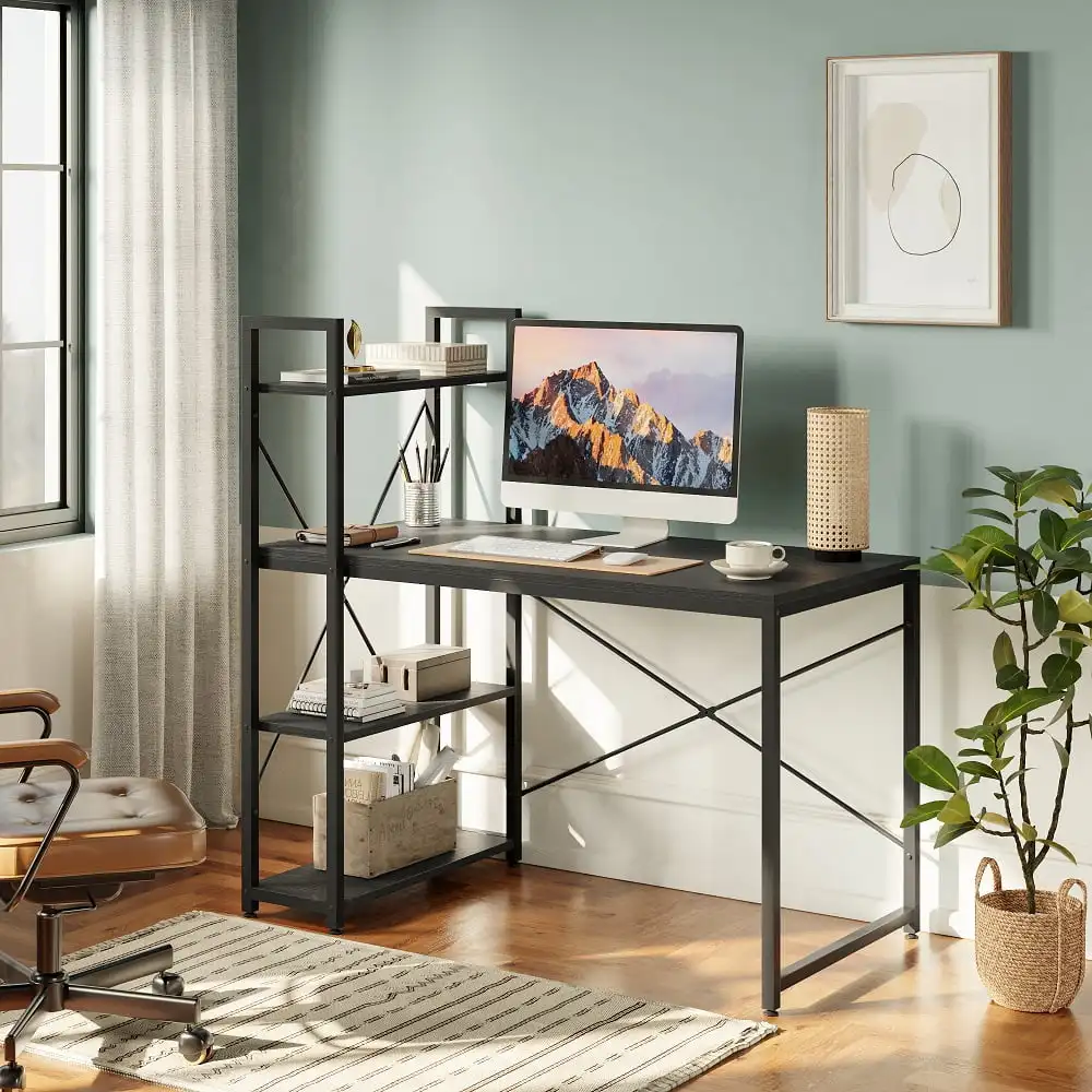 

Компьютерный стол размером 56 дюймов с полками для дома и офиса в стиле ретро, серый дуб, темный