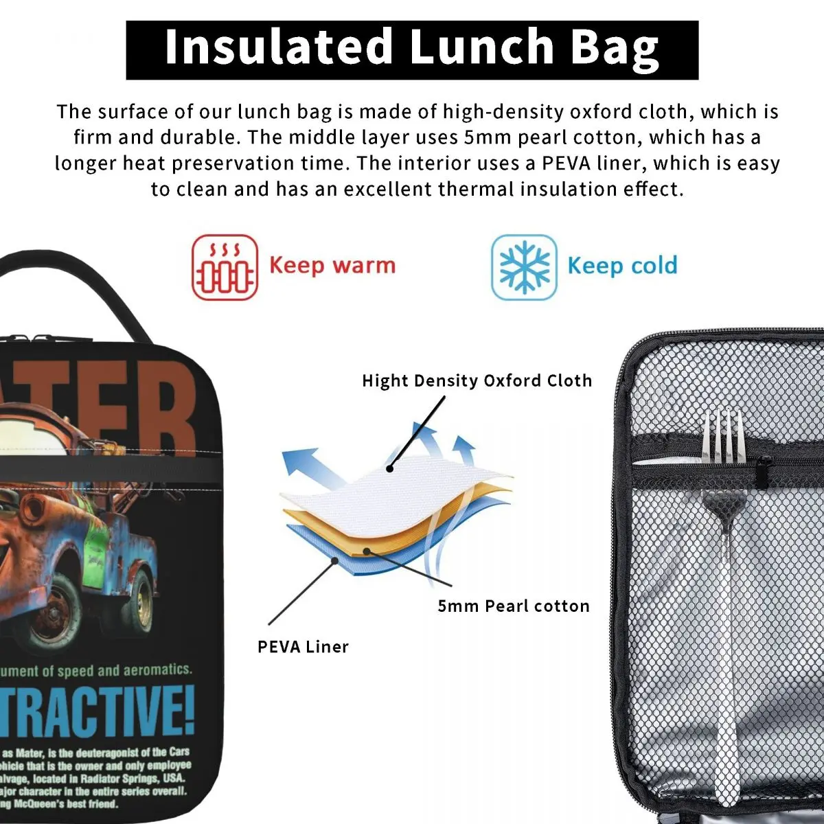 Изолированные сумки для обеда с автомобилями контейнер еды-холодильника