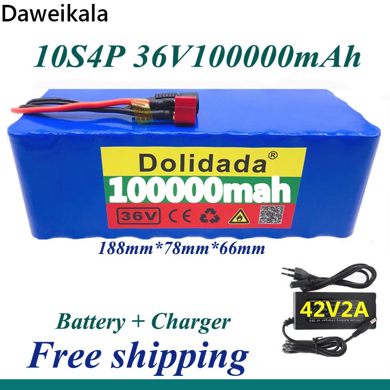 

Free shipping 36V battery 10S4P 100Ah battery pack 1000W high power battery 42V 100000mAh Ebike electric bike BMS+42V2A Charger