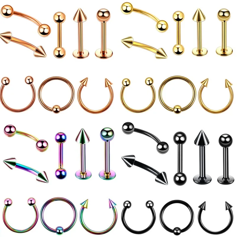 

Gofei Brand 8Piece Eyebrow Piercing Labret Stud Body Piercing Jewelry Lot Bulk Horseshoe Nose Ring Set Tragus Earring Pack Set