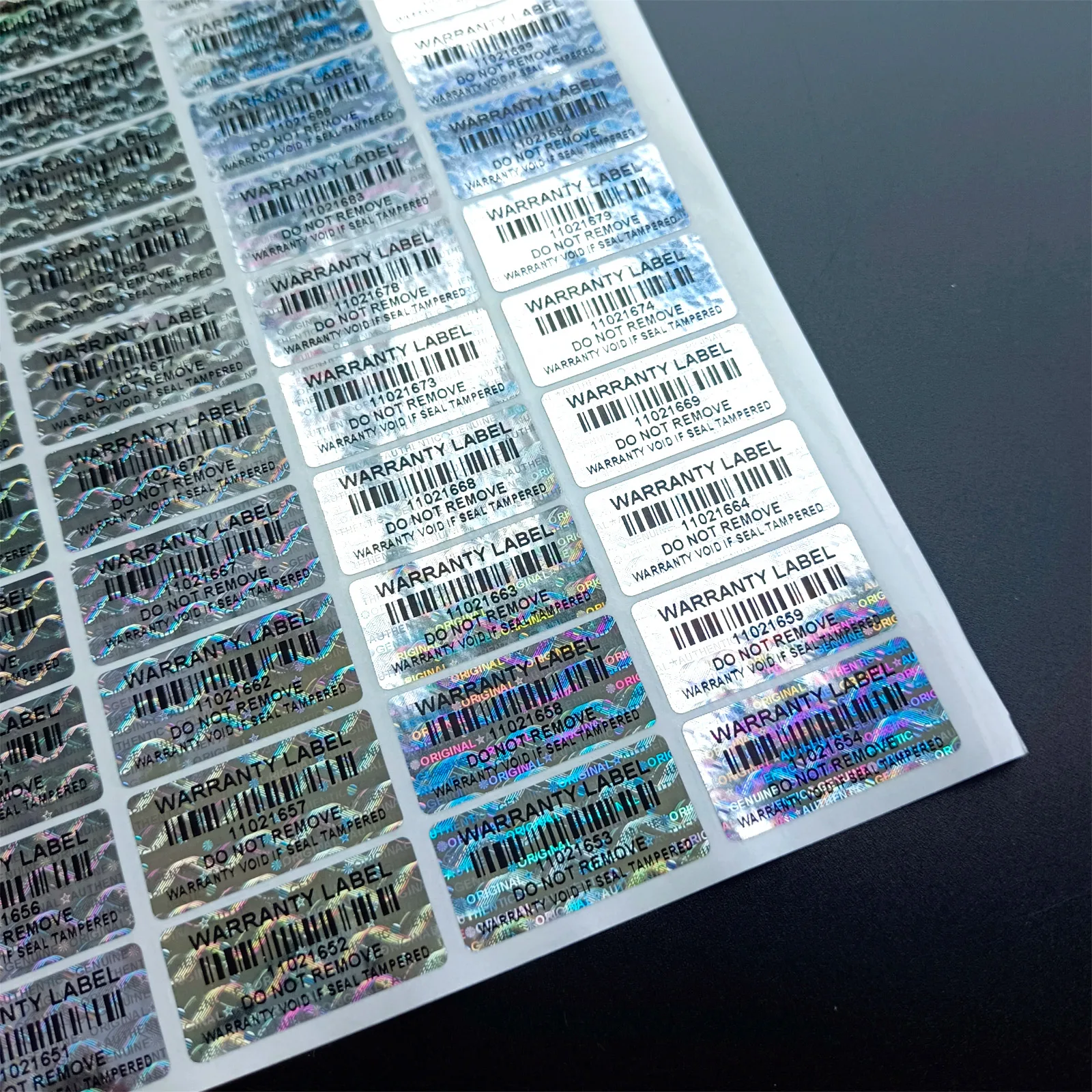 3x1.5cm Tamper Proof holographic Stickers with bar Code Hologram Security Labels Genuine Warranty Seal with Unique Serial Number images - 6