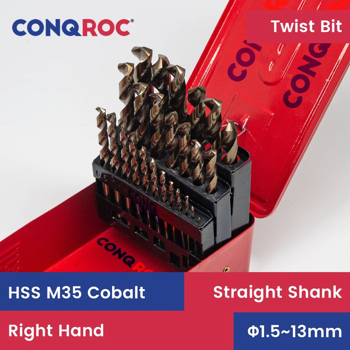 HSS M35 Cobalt Twist Drill Bits Set Straight Shank with Metal Case High Quality 25-Size Diameter-1.5~13mm