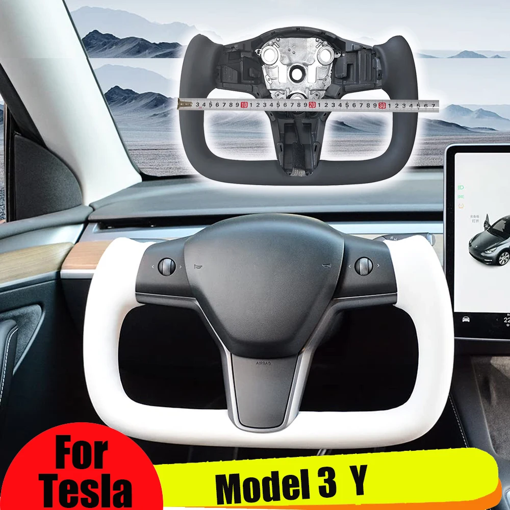 

370mm Yoke Real Carbon Fiber Steering Wheel For Tesla 350mm Model Y Model 3 2017-2023 Heating Racing Handle Tesla Modely Styling