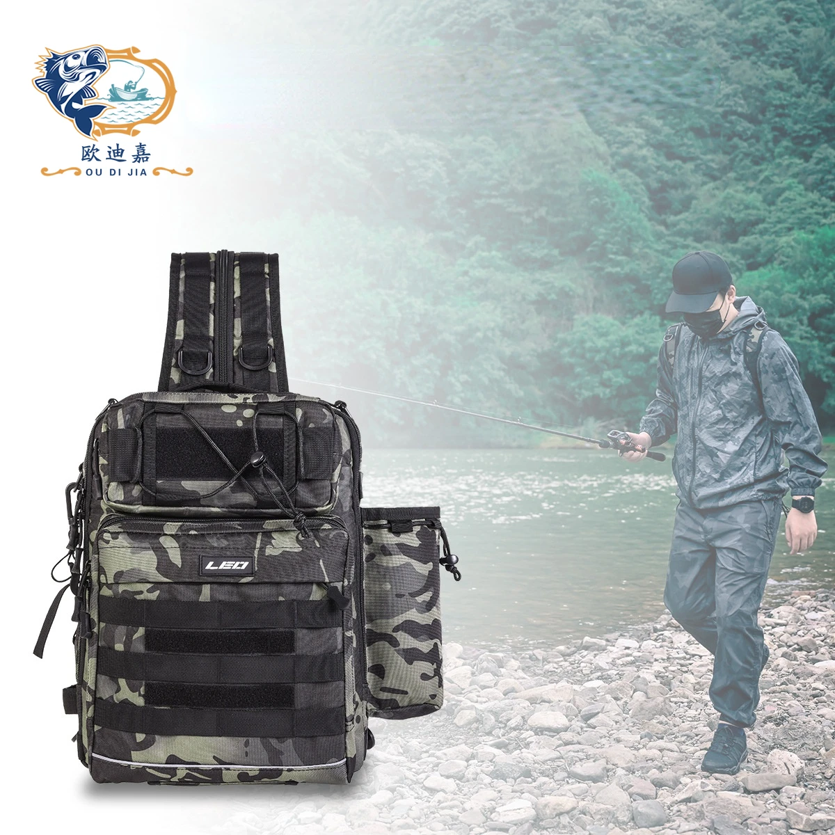 

Odj 2022 New 10L 36*26*19cm Single Shoulder Luya Backpack Dark Night Camouflage Fishing Gear Bag