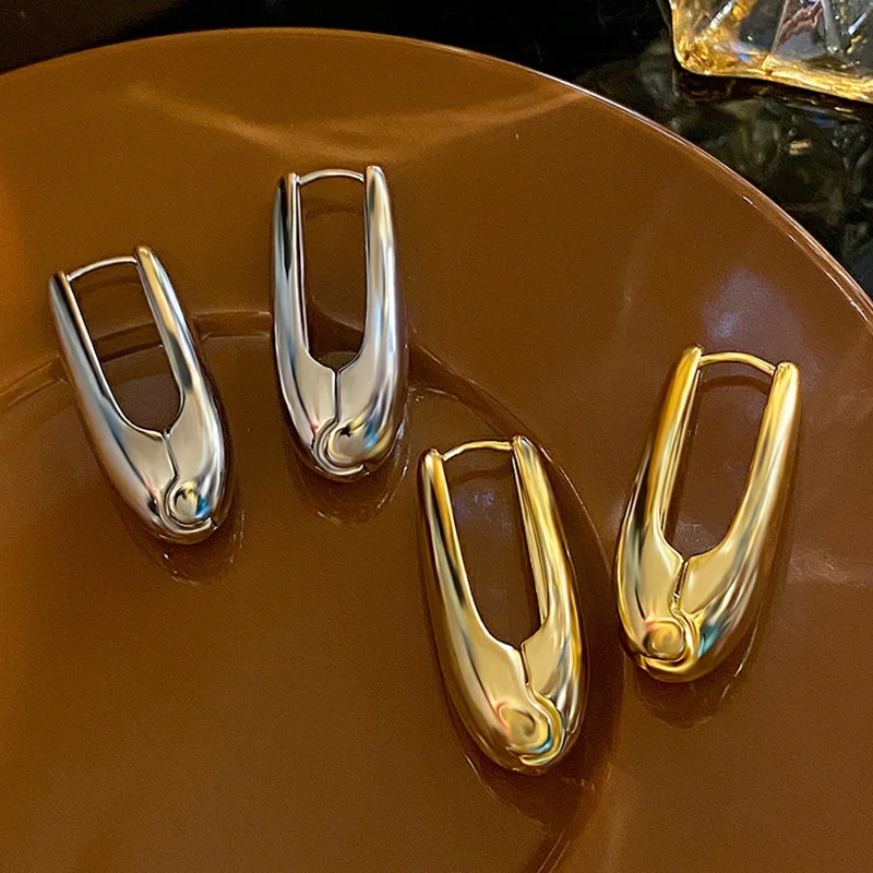 

Vintage Gold Color Plated Metal Drop Hoop Earrings for Women Fashion Glossy Thick Drop Earring Party Wedding Jewelry Wholesale