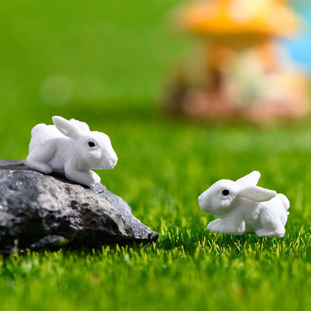 

2Pcs Easter Bunny Figurines Miniature PVC Model Rabbit Craft Ornament Gardening Art Dollhouse Figurine Micro Landscape Decor