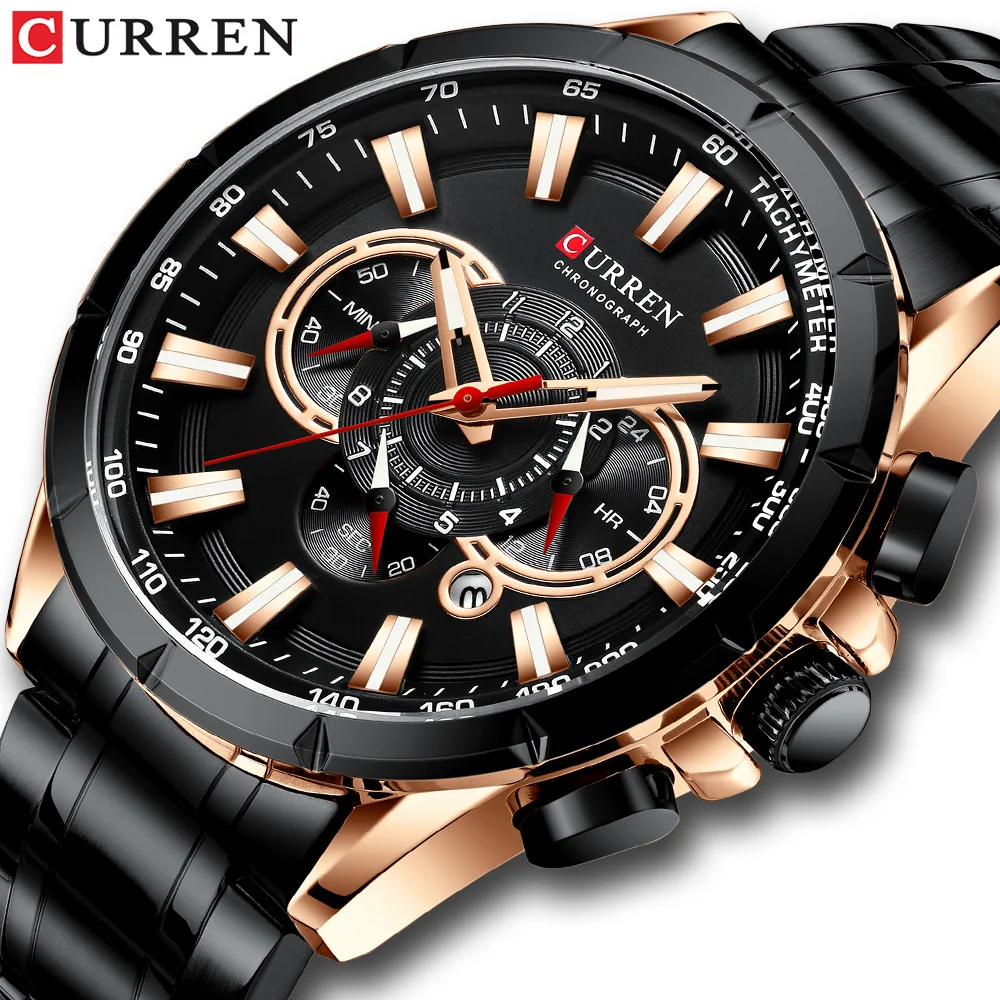 Hot Selling Sports Men Stainless Steel Strap Water Resistant 8363 Quartz Movement Chronograph Wrist Watch