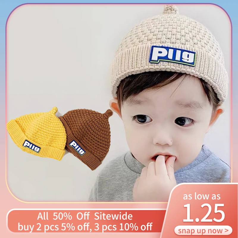 

Pacifier Baby Beanie Autumn Winter Warm Toddler Woolen Knitted Hat Korean Boy Girl Pullover Cap Kids Soild Color Crochet Bonnet