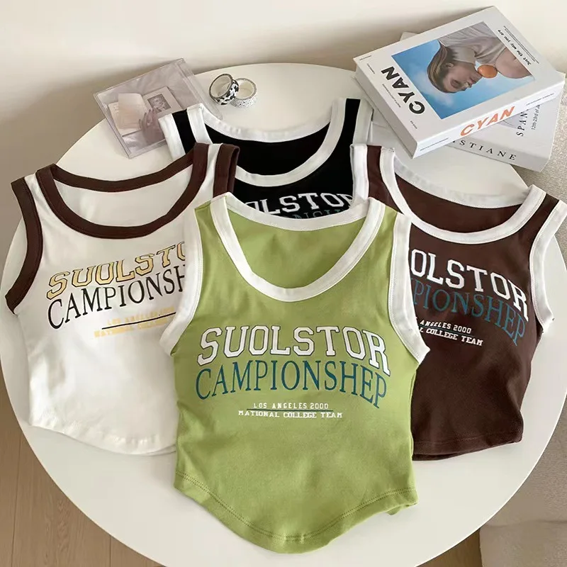 Женская майка с буквенным принтом корейская мода встроенный бюстгальтер