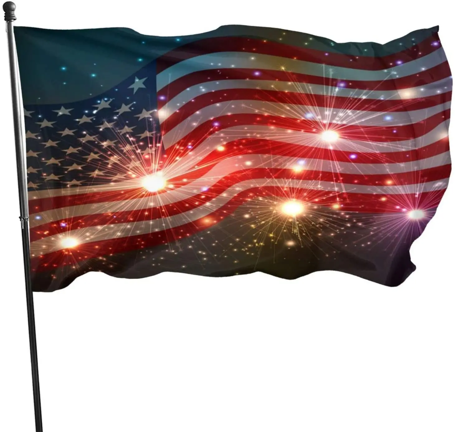 

Fireworks Shine Glitter Sparkling Flag Polyester Banner with Grommets, Garden Yard House Flags Indoor and Outdoor Decoration