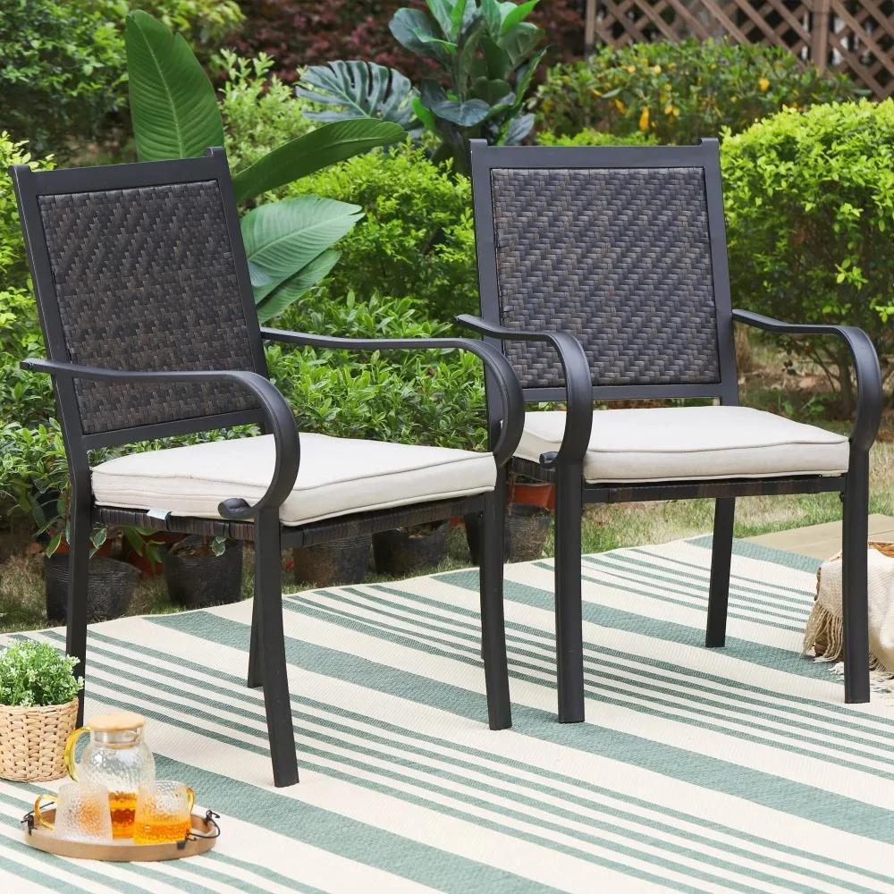 

MF Studio 2PCS Cushioned Patio Rattan Wicker Chair Outdoor Dining Arm Chairs, Brownreclining outdoor chair
