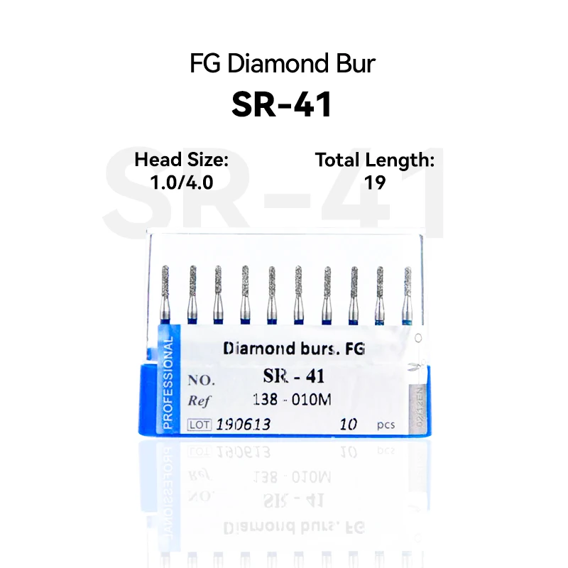 

10pcs Dental Clinic Products SR-41 139-010M Diamond Bur FG High Speed 1.0/4.0 19.0mm Blue Medium Intra-oral Tools Material