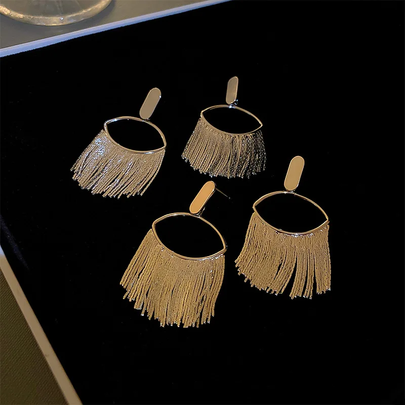 

Real Gold Plated Metal Tassel Earrings For Women Statement Jewelry Vintage Statement Earings