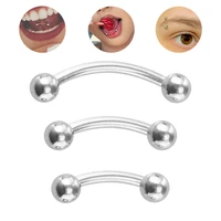 1pc silver color metal eyebrow piercing curved barbell banana ring lip labret tongue daith tragus bar helix earring jewelry 16g