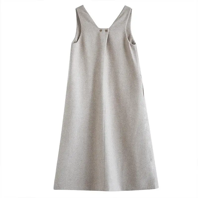 Осенне-зимнее модное шерстяное платье-майка без рукавов 2024 новое платье-жилет