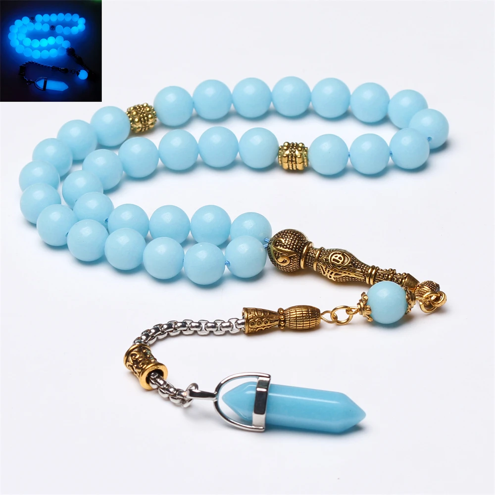 

Muslim Tasbih Luminous stone Misbaha Metal tassel 33 66 99 prayer beads islamic fashion glow in dark Rosary tasbeeh