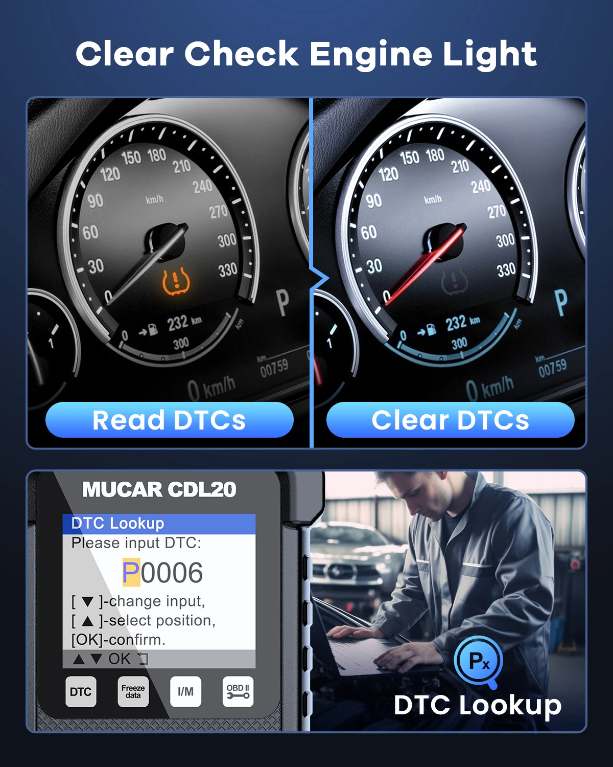 Диагностический сканер MUCAR CDL20 OBD2, усовершенствованный считыватель кодов неисправностей двигателя OBDIIEOBD, диагностический инструмент для всех автомобилей (art.: 3920da8d188df) - 3920da8d188df