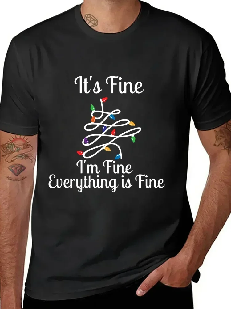 Забавная рубашка с надписью I'm Fine All Is футболка принтом рождественских огней