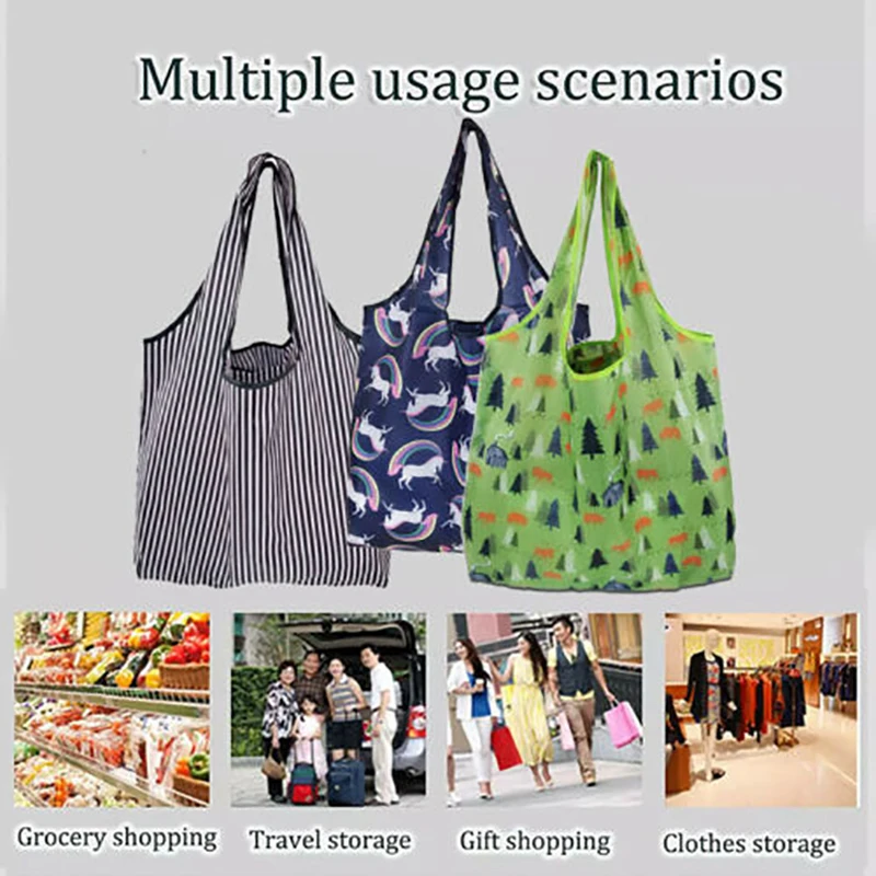 

Large Size Flower Cloth Portable Shopping Polyester Folding Bag Reusable Waterproof Shopping Bags Carry Grocery Bag 39cm X 46cm