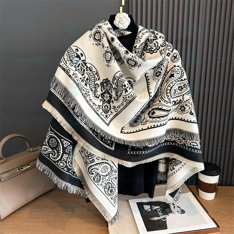 2024 женский шарф новая двусторонняя шаль из искусственного кашемира разных