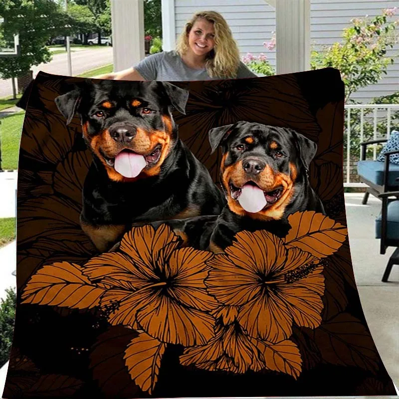 

Rottweiler Dog Printed Quilts Fleece Blankets Birthday Gifts Valentine's Day Holiday Throw Blankets