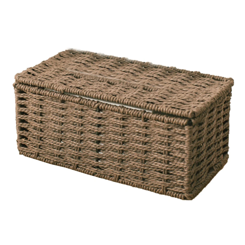 

Rattan Tissue Box, Vintage Napkin Holder, Case Clutter Storage Container Cover, Living Room Desk Decoration (Coffee)